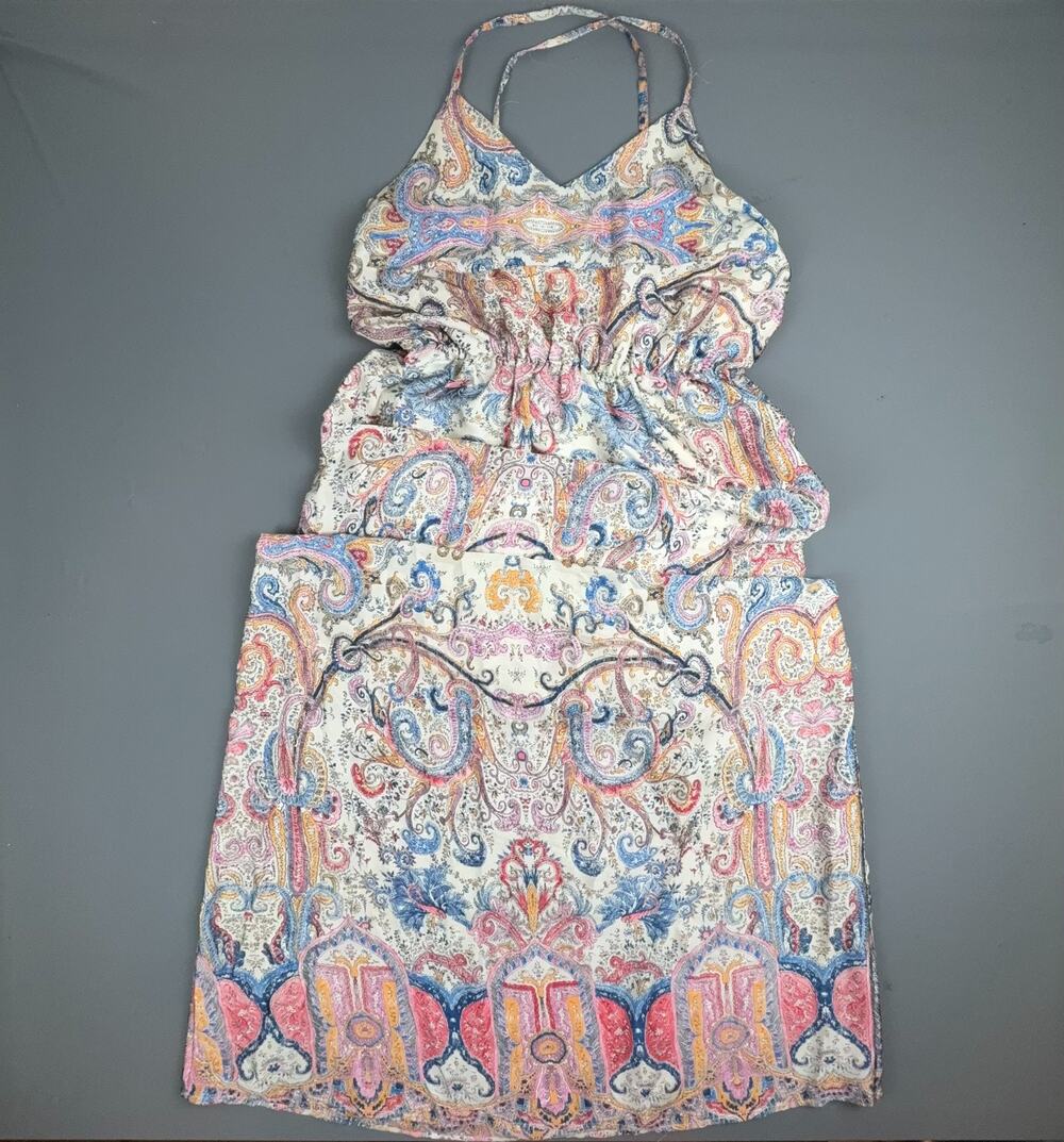 Dani Collection Paisley Halter Maxi Dress Boho Tiered Ruffle L